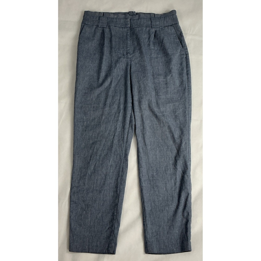 Express High Rise Ankle Pants Size 10 Blue Linen Blend Lightweight